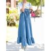 imagechouyatou Womens Y2K Cute Ruffle Denim Overall Jean Dress Distressed Flared Maxi long Bib Jumper DressBlue