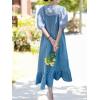 imagechouyatou Womens Y2K Cute Ruffle Denim Overall Jean Dress Distressed Flared Maxi long Bib Jumper DressBlue
