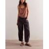 imagechouyatou Womens Y2k Baggy Barrel Jeans Drawstring Waist Boyfriend Wide Leg Loose Capri Denim Pants with PocketsBlack