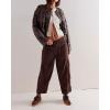 imagechouyatou Womens Y2k Baggy Barrel Jeans Drawstring Waist Boyfriend Wide Leg Loose Capri Denim Pants with PocketsBrown