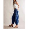 imagechouyatou Womens Y2k Baggy Barrel Jeans Drawstring Waist Boyfriend Wide Leg Loose Capri Denim Pants with PocketsDark Blue