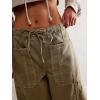 imagechouyatou Womens Y2k Baggy Barrel Jeans Drawstring Waist Boyfriend Wide Leg Loose Capri Denim Pants with PocketsGreen