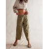 imagechouyatou Womens Y2k Baggy Barrel Jeans Drawstring Waist Boyfriend Wide Leg Loose Capri Denim Pants with PocketsGreen