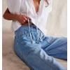 imagechouyatou Womens Y2k Baggy Barrel Jeans Drawstring Waist Boyfriend Wide Leg Loose Capri Denim Pants with PocketsLight Blue