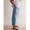 imagechouyatou Womens Y2k Baggy Barrel Jeans Drawstring Waist Boyfriend Wide Leg Loose Capri Denim Pants with PocketsLight Blue