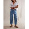 imagechouyatou Womens Y2k Baggy Barrel Jeans Drawstring Waist Boyfriend Wide Leg Loose Capri Denim Pants with PocketsLight Blue