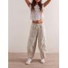 imagechouyatou Womens Y2k Baggy Barrel Jeans Drawstring Waist Boyfriend Wide Leg Loose Capri Denim Pants with PocketsWhite