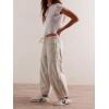 imagechouyatou Womens Y2k Baggy Barrel Jeans Drawstring Waist Boyfriend Wide Leg Loose Capri Denim Pants with PocketsWhite