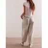 imagechouyatou Womens Y2k Baggy Barrel Jeans Drawstring Waist Boyfriend Wide Leg Loose Capri Denim Pants with PocketsWhite