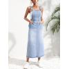 imagechouyatou Womens Y2k Denim Overall Dress Sleeveless High Waisted Midi Jean Jumper Dress with PocketsBlue