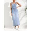 imagechouyatou Womens Y2k Denim Overall Dress Sleeveless High Waisted Midi Jean Jumper Dress with PocketsBlue
