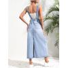 imagechouyatou Womens Y2k Denim Overall Dress Sleeveless High Waisted Midi Jean Jumper Dress with PocketsBlue