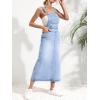 imagechouyatou Womens Y2k Denim Overall Dress Sleeveless High Waisted Midi Jean Jumper Dress with PocketsBlue