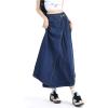 imagechouyatou Womens Y2k Irregular Denim Skirt High Elastic Waist Pleated ALine Midi Long Jean SkirtDark Blue