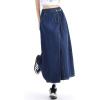 imagechouyatou Womens Y2k Irregular Denim Skirt High Elastic Waist Pleated ALine Midi Long Jean SkirtDark Blue