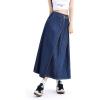 imagechouyatou Womens Y2k Irregular Denim Skirt High Elastic Waist Pleated ALine Midi Long Jean SkirtDark Blue