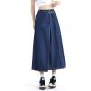 imagechouyatou Womens Y2k Irregular Denim Skirt High Elastic Waist Pleated ALine Midi Long Jean SkirtDark Blue