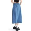 imagechouyatou Womens Y2k Irregular Denim Skirt High Elastic Waist Pleated ALine Midi Long Jean SkirtLight Blue