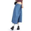 imagechouyatou Womens Y2k Irregular Denim Skirt High Elastic Waist Pleated ALine Midi Long Jean SkirtLight Blue