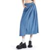 imagechouyatou Womens Y2k Irregular Denim Skirt High Elastic Waist Pleated ALine Midi Long Jean SkirtLight Blue