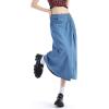 imagechouyatou Womens Y2k Irregular Denim Skirt High Elastic Waist Pleated ALine Midi Long Jean SkirtLight Blue