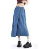imagechouyatou Womens Y2k Irregular Denim Skirt High Elastic Waist Pleated ALine Midi Long Jean SkirtLight Blue