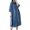 imagechouyatou Womens Baggy 34 Sleeve Denim Shirt Dress Business Casual Button Down Swing Midi Long Jean DressBlue