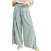 imagechouyatou Womens Baggy Wide Leg Pleated Denim Pants Casual Elastic High Waisted Palazzo Barrel JeansLight Blue