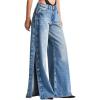 imagechouyatou Womens Boyfriend Y2K Wide Leg Side Split Denim Pants Casual Low Waisted Palazzo JeansBlue