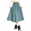 imagechouyatou Womens Casual Elastic Waist Denim Skirt Cute A Line Skater Midi Long Jean SkirtLight Blue