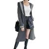 imagechouyatou Womens Cute Sailor Collar Striped Open Front Long Knit Cardigan Sweaters Coat with PocketsGrey