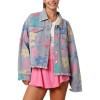 imagechouyatou Womens Cute Y2k Flower Pattern Denim Jacket Button Down Frayed Fringe Jean Jacket CoatBlue