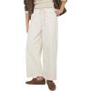 imagechouyatou Womens Drawstring Waist Barrel Jeans Boyfriend Baggy Loose Jeans Wide Leg Capri Denim Pants with PocketsWhite