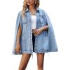 imagechouyatou Womens Oversized Denim Poncho Jacket Sleeveless Dressy Jean Jacket Cloak CoatBlue