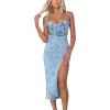imagechouyatou Womens Sexy Adjustable Strap Sleeveless Denim Dress Cut Out Club Dress Bodycon Midi Jean DressLight Blue