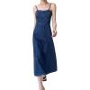 imagechouyatou Womens Sexy Spaghetti Strap Back Smocked Denim Dress Party Club Sleeveless Midi Jean SundressDark Blue