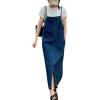 imagechouyatou Womens Spaghetti Strap Denim Overall Dress Bib Dress Jumper Maxi Long Jean Dress with PocketsBlue