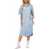 imagechouyatou Womens Summer Short Sleeve Button Down Midi Denim Dress Loose Casual Jean Shift DressLight Blue