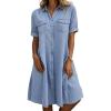 imagechouyatou Womens Summer Short Sleeve Denim Shirt Dress Business Casual Button Down Midi Long Jean DressLight Blue
