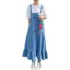 imagechouyatou Womens Y2K Cute Ruffle Denim Overall Jean Dress Distressed Flared Maxi long Bib Jumper DressBlue