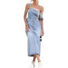 imagechouyatou Womens Y2k Denim Overall Dress Sleeveless High Waisted Midi Jean Jumper Dress with PocketsBlue