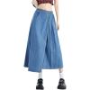 imagechouyatou Womens Y2k Irregular Denim Skirt High Elastic Waist Pleated ALine Midi Long Jean SkirtLight Blue
