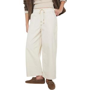 imagechouyatou Womens Drawstring Waist Barrel Jeans Boyfriend Baggy Loose Jeans Wide Leg Capri Denim Pants with PocketsWhite