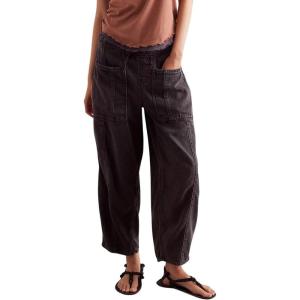 imagechouyatou Womens Y2k Baggy Barrel Jeans Drawstring Waist Boyfriend Wide Leg Loose Capri Denim Pants with PocketsBlack
