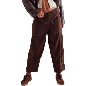 imagechouyatou Womens Y2k Baggy Barrel Jeans Drawstring Waist Boyfriend Wide Leg Loose Capri Denim Pants with PocketsBrown