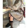 imagechouyatou Womens 2 Piece Outfits Long Sleeve Striped Polo Collared Sweater and Pleated Mini Knit Skirt SetsApricot