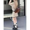 imagechouyatou Womens 2 Piece Outfits Long Sleeve Striped Polo Collared Sweater and Pleated Mini Knit Skirt SetsApricot