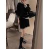 imagechouyatou Womens 2 Piece Outfits Long Sleeve Striped Polo Collared Sweater and Pleated Mini Knit Skirt SetsBlack