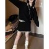 imagechouyatou Womens 2 Piece Outfits Long Sleeve Striped Polo Collared Sweater and Pleated Mini Knit Skirt SetsBlack