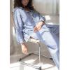 imagechouyatou Womens 2 Piece Outfits Striped Button Down Shirt and Wide Leg Pant Pajamas Sets LoungewearBlue